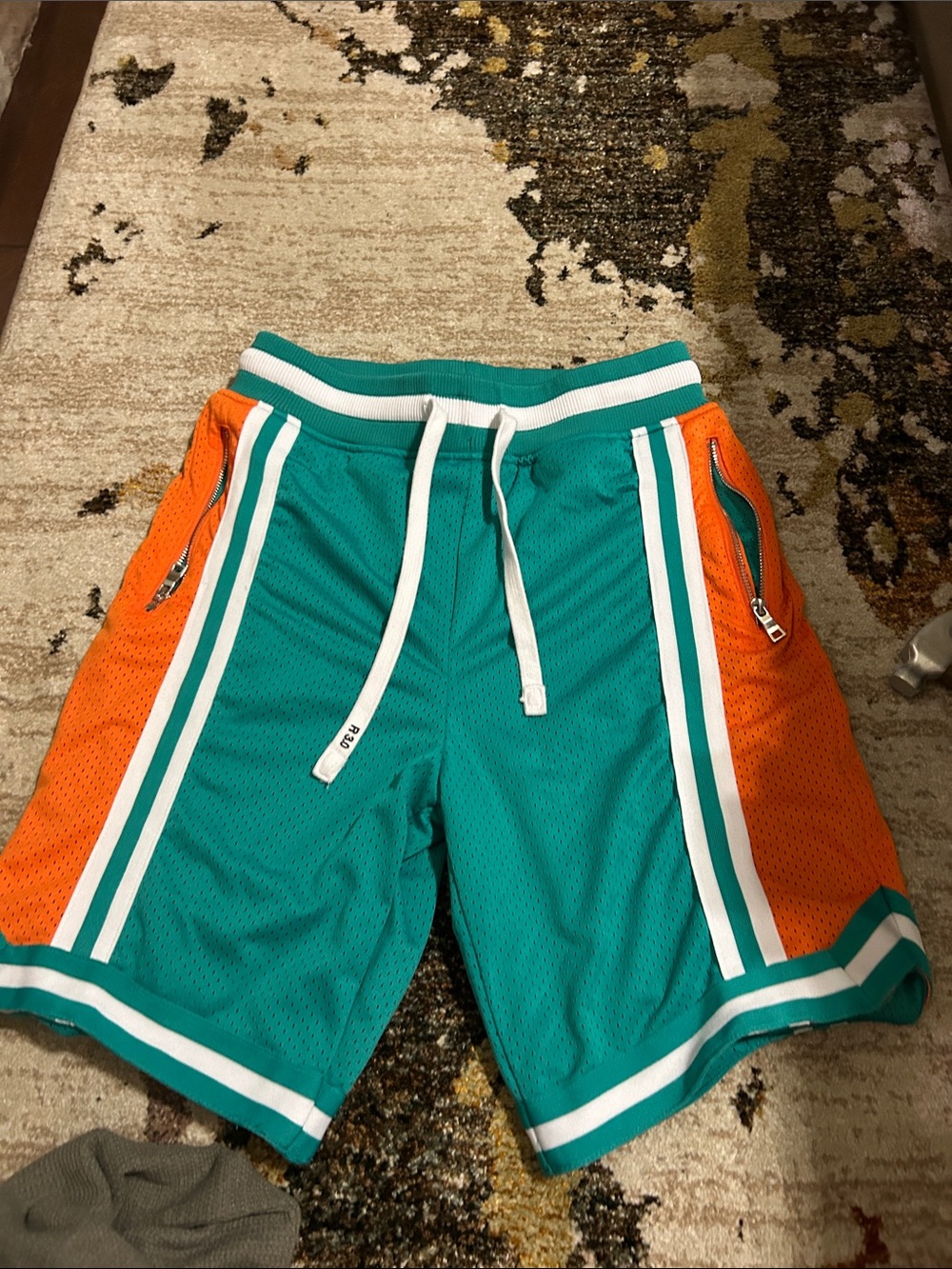Men's Teal and Orange Athletic Mesh Shorts